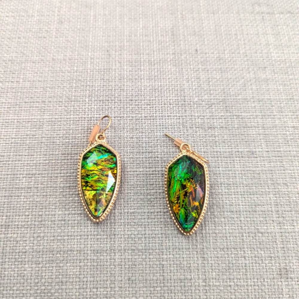 Green and Gold Shimmery Drop Earrings